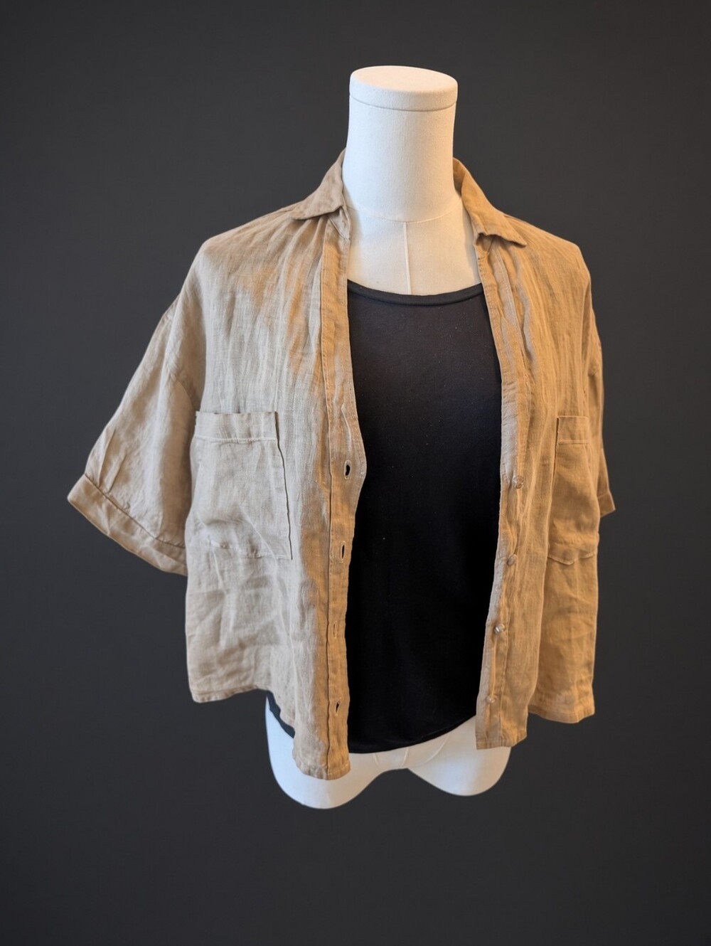 Women's Breathable Linen-Blend Short Sleeve Button-Down Shirt - Tan